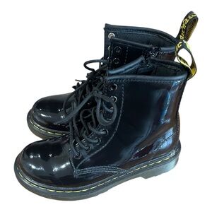 Dr Martens Kids 1460 J Black Patent Leather Lace Up Side Zip Boots Sz 12